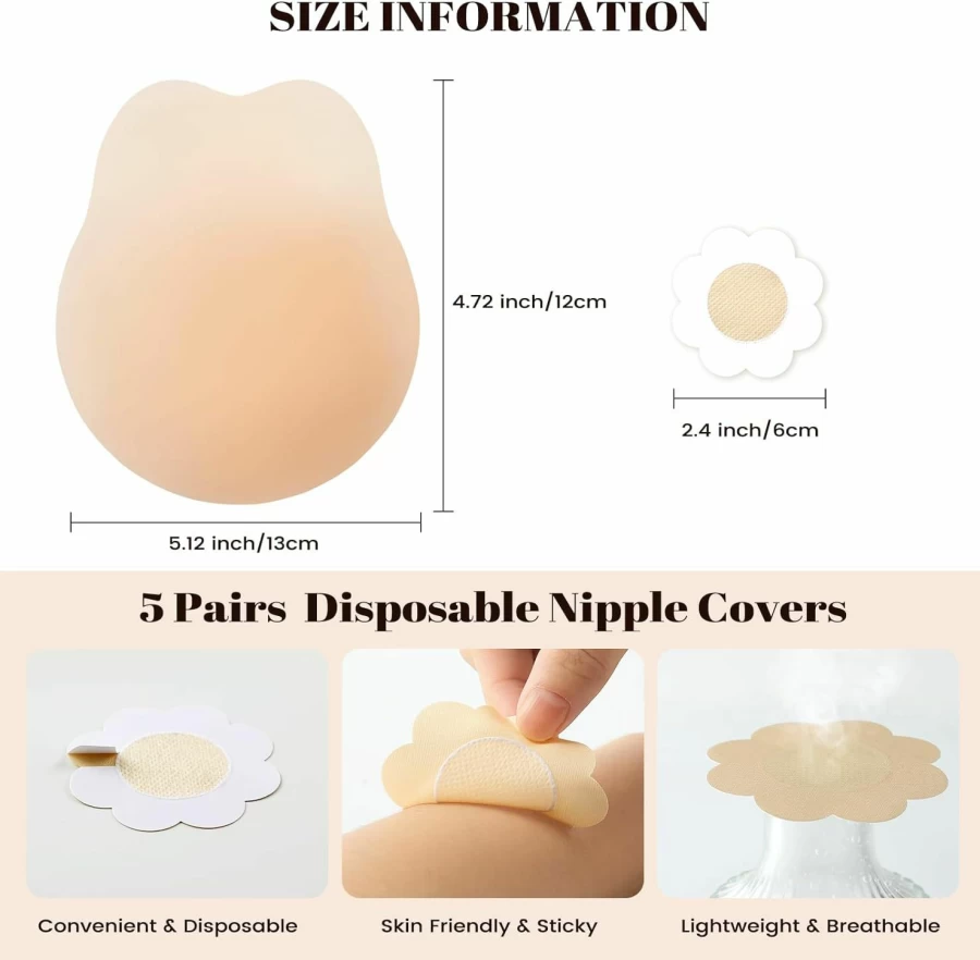 Pleneal Reusable Silicone Nipple Covers for Women - 2 Pairs Adhesive Pasties with Lift, Seamless Breast Petals for Comfort & Discretion