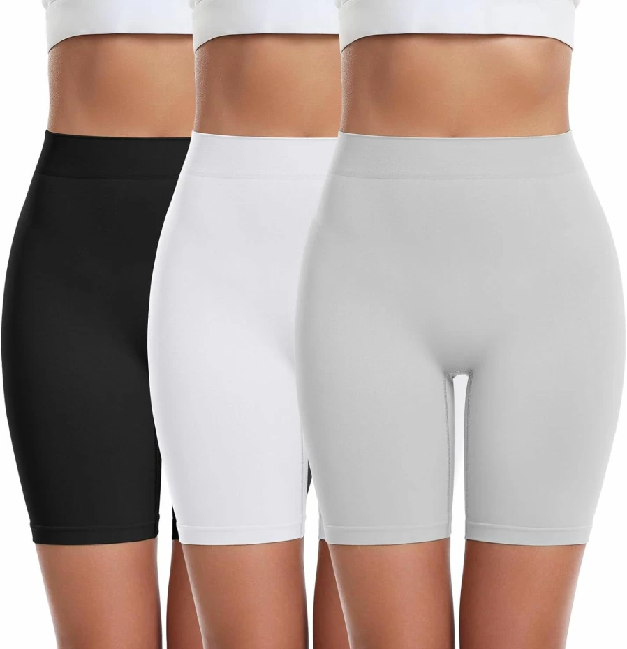 FRESBEIT 3 Pack Women's Anti-Slip Boyshorts - Seamless Under Dress Shorts, Comfortable Biker Panties for Smooth Coverage