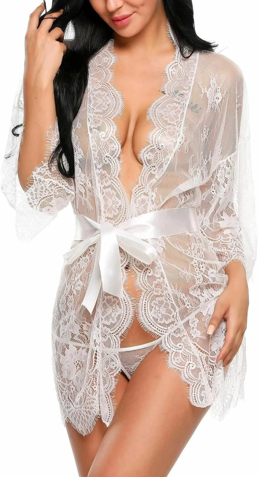 Avidlove Women's Sexy Lace Kimono Robe - Sheer Mesh Babydoll Nightgown & Lingerie - Sizes S-5XL for Sleepwear and Boudoir