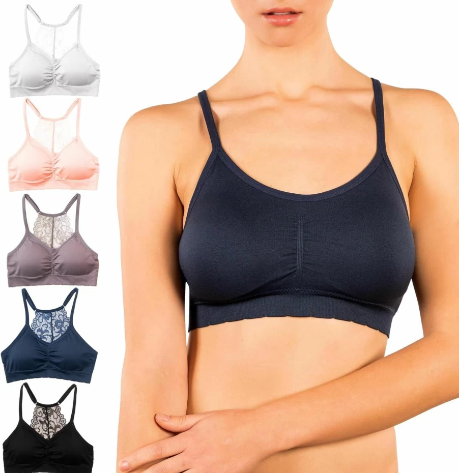 Alyce Ives Intimates Seamless Wireless Bra 5-Pack - Lightly Padded Removable Cups Racerback Bralette for Women