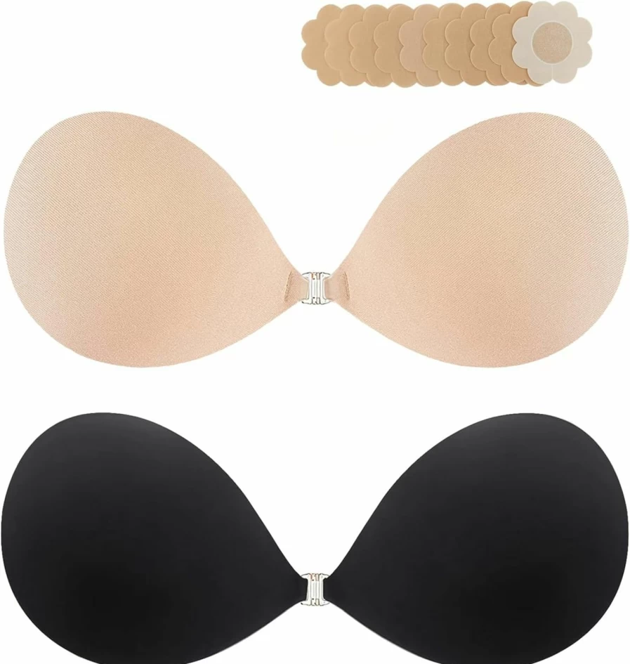 KISWON Silicone Push Up Bra Strapless Sticky Adhesive Bra Invisible Backless Nipple Covers for Women Comfortable Reusable