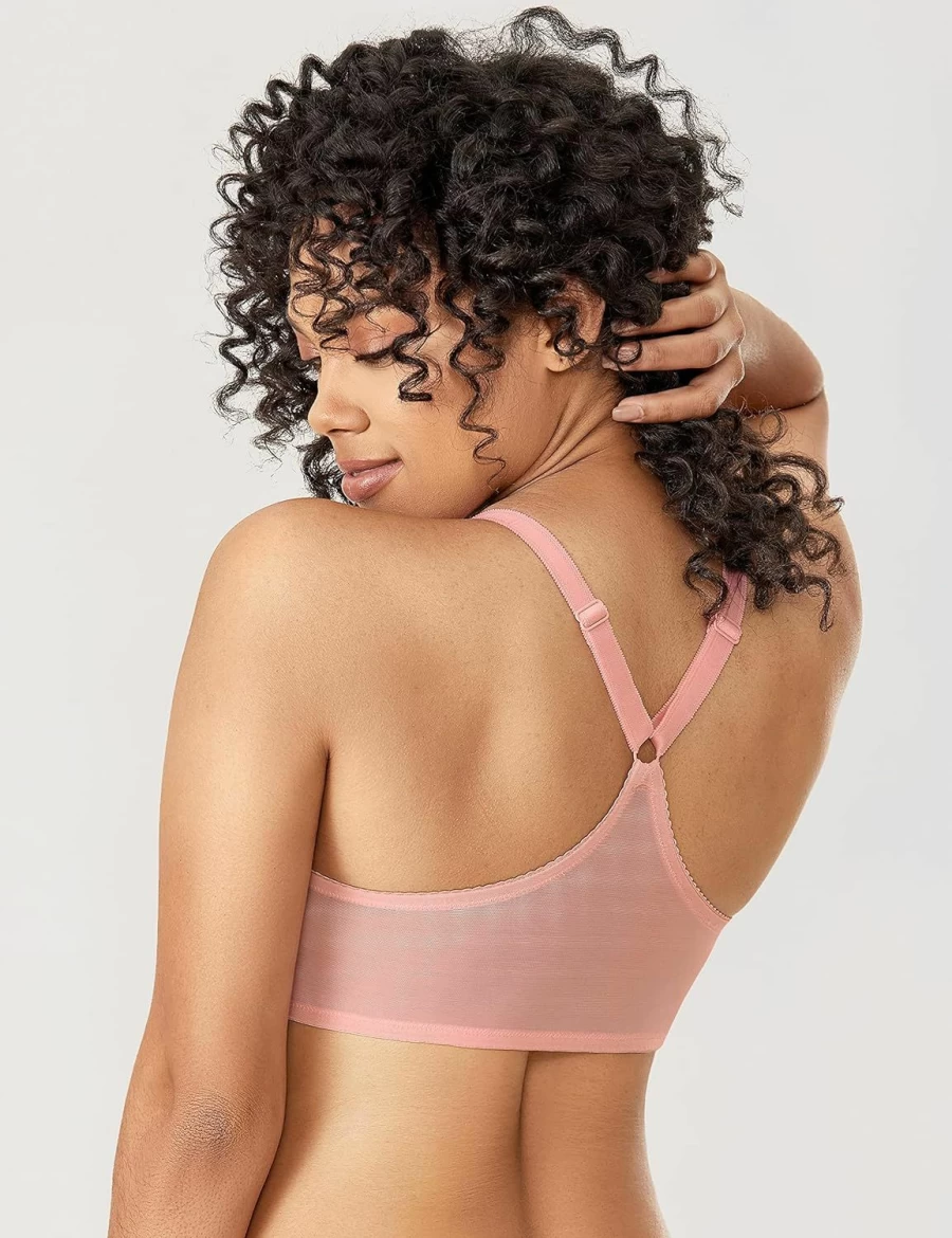 DELIMIRA Plus Size Front Closure Lace Underwire Bra - Full Coverage Racerback Bra for Women