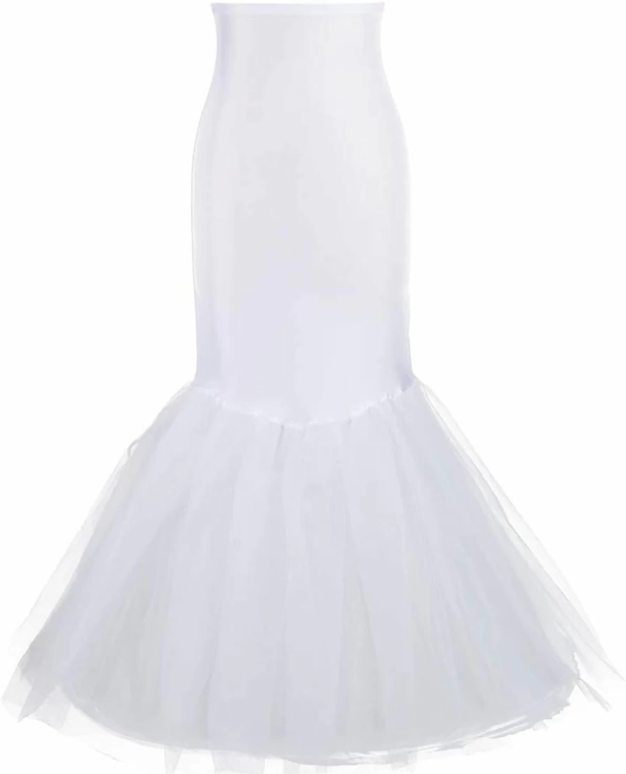 Mojonnie Women's White Floor-Length Mermaid Petticoat Underskirt for Wedding Dress – Trumpet Crinoline Fishtail Skirt