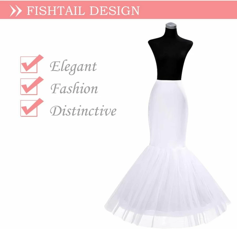 Mojonnie Women's White Floor-Length Mermaid Petticoat Underskirt for Wedding Dress – Trumpet Crinoline Fishtail Skirt