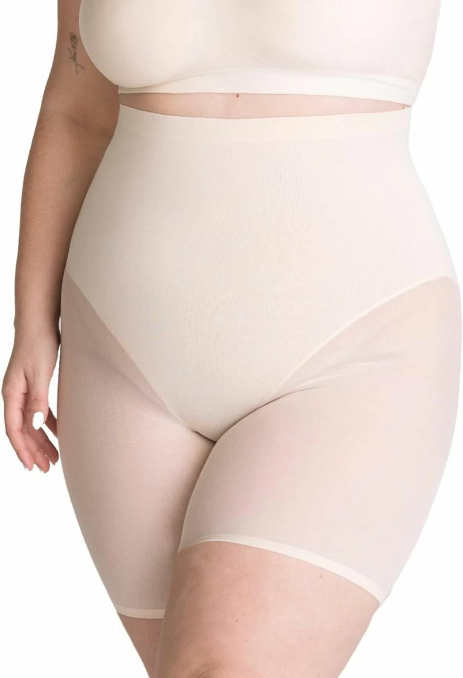 SHAPERMINT High Waisted Shapewear Shorts for Women - Anti Chub Rub Compression Shorts with Mesh Panels, Tummy Control Underwear for Dresses