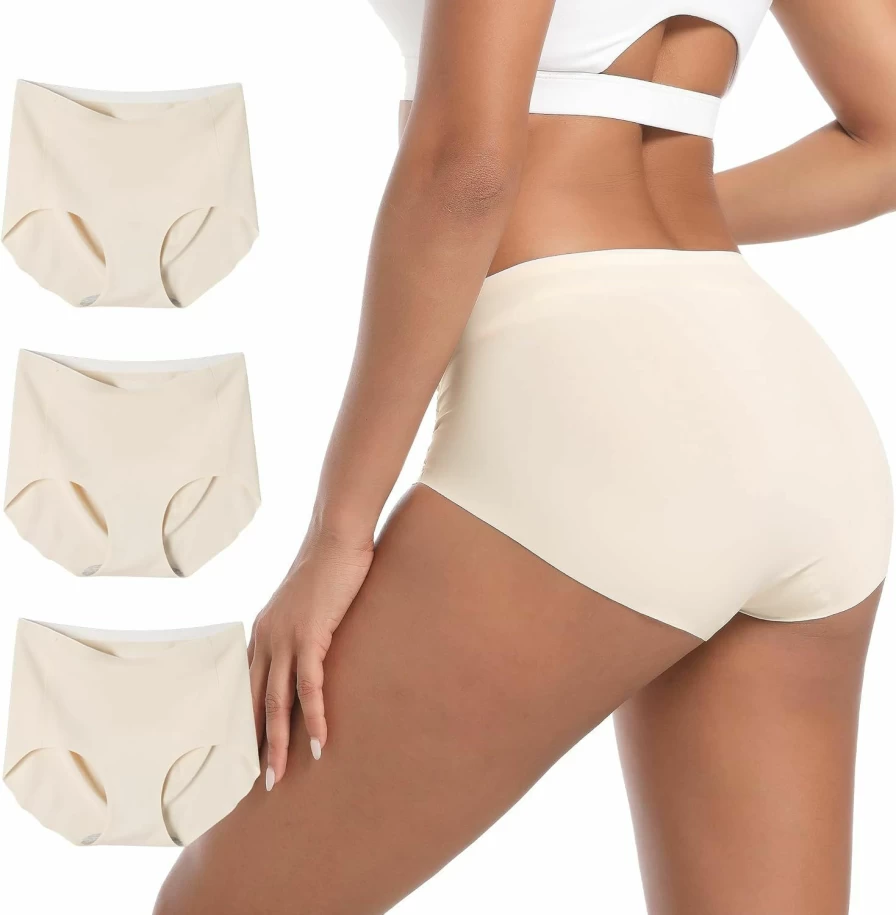 INNERSY Women's No Show Seamless Panties 3-Pack - Quick Dry Nylon Underwear Briefs