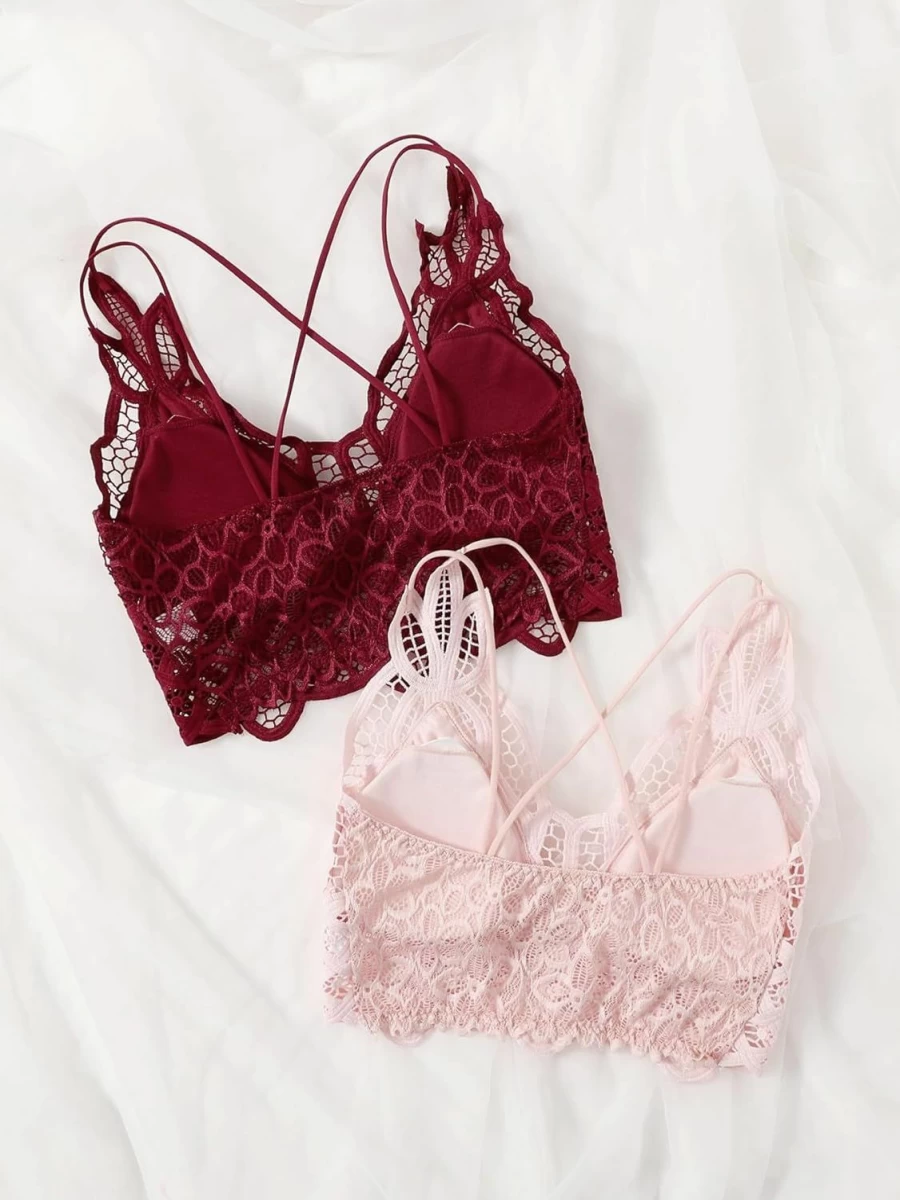 Floerns Women's Lace Bralette Top - Sexy V-Neck Criss Cross Back Crop Top for Women