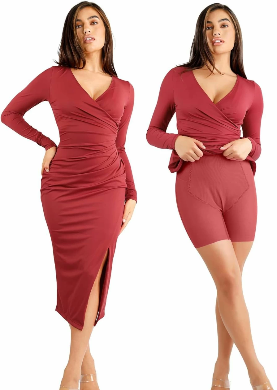 Popilush Women's Bodycon Shaper Dress with Built-In Shapewear - Ruched Formal Dress 2024