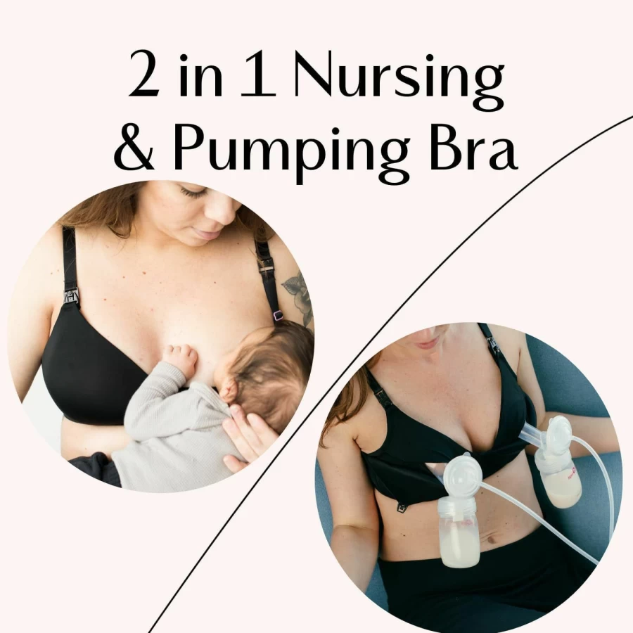 Simple Wishes Hands Free Pumping Bra - Supermom Nursing Bra with Fixed Padding - Patented T-Shirt Design for Comfortable Breastfeeding