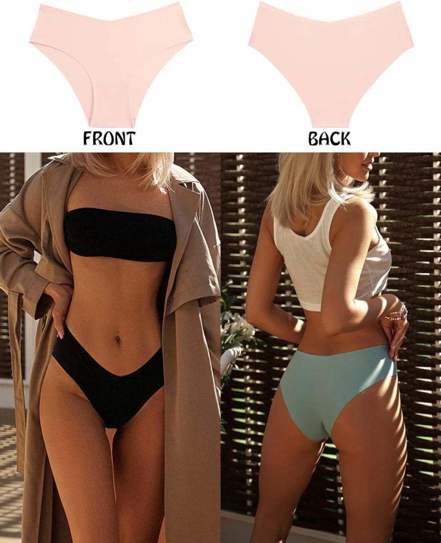 ROSYCORAL Women's Seamless Underwear 5 Pack - Soft Stretch No Show Bikini Panties, Hipster V Cut Cheeky Briefs, XS-L Invisible Comfort