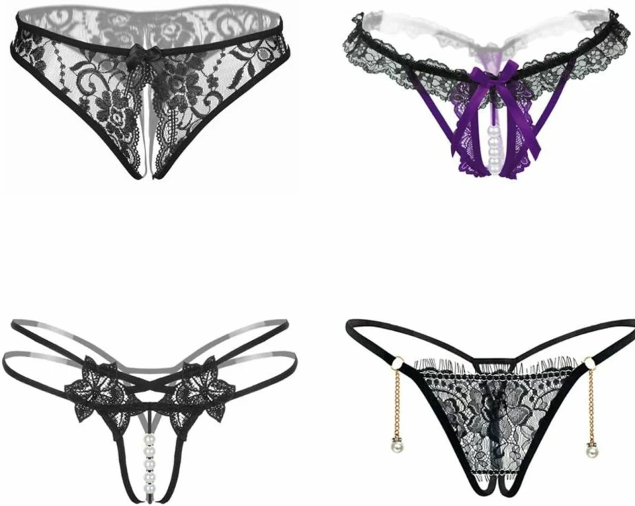 Jelove Women's Floral Lace Thong Panties Set - 4 Pack Sexy Underwear Briefs for Women