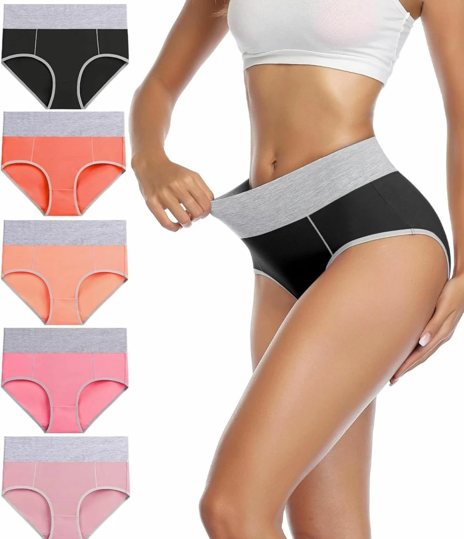 Wirarpa Women's High Waist Cotton Underwear 5-Pack - Soft Stretch Briefs, Full Coverage Ladies Panties