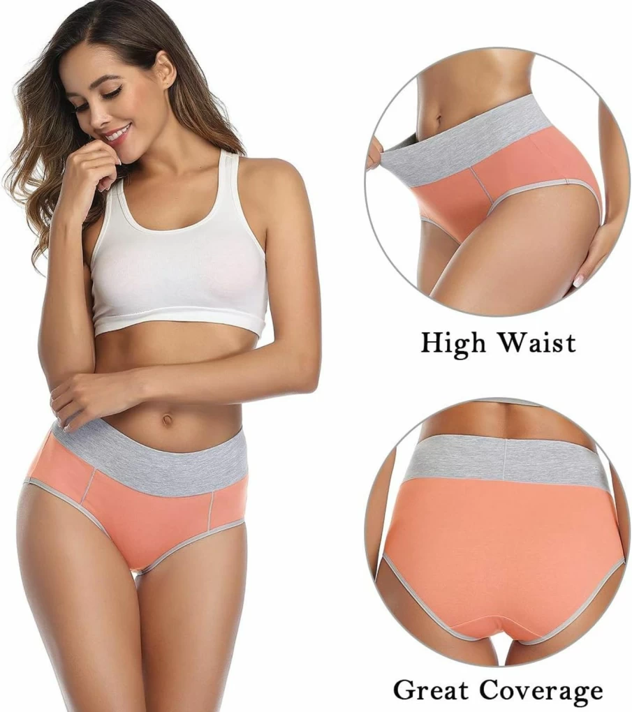 Wirarpa Women's High Waist Cotton Underwear 5-Pack - Soft Stretch Briefs, Full Coverage Ladies Panties
