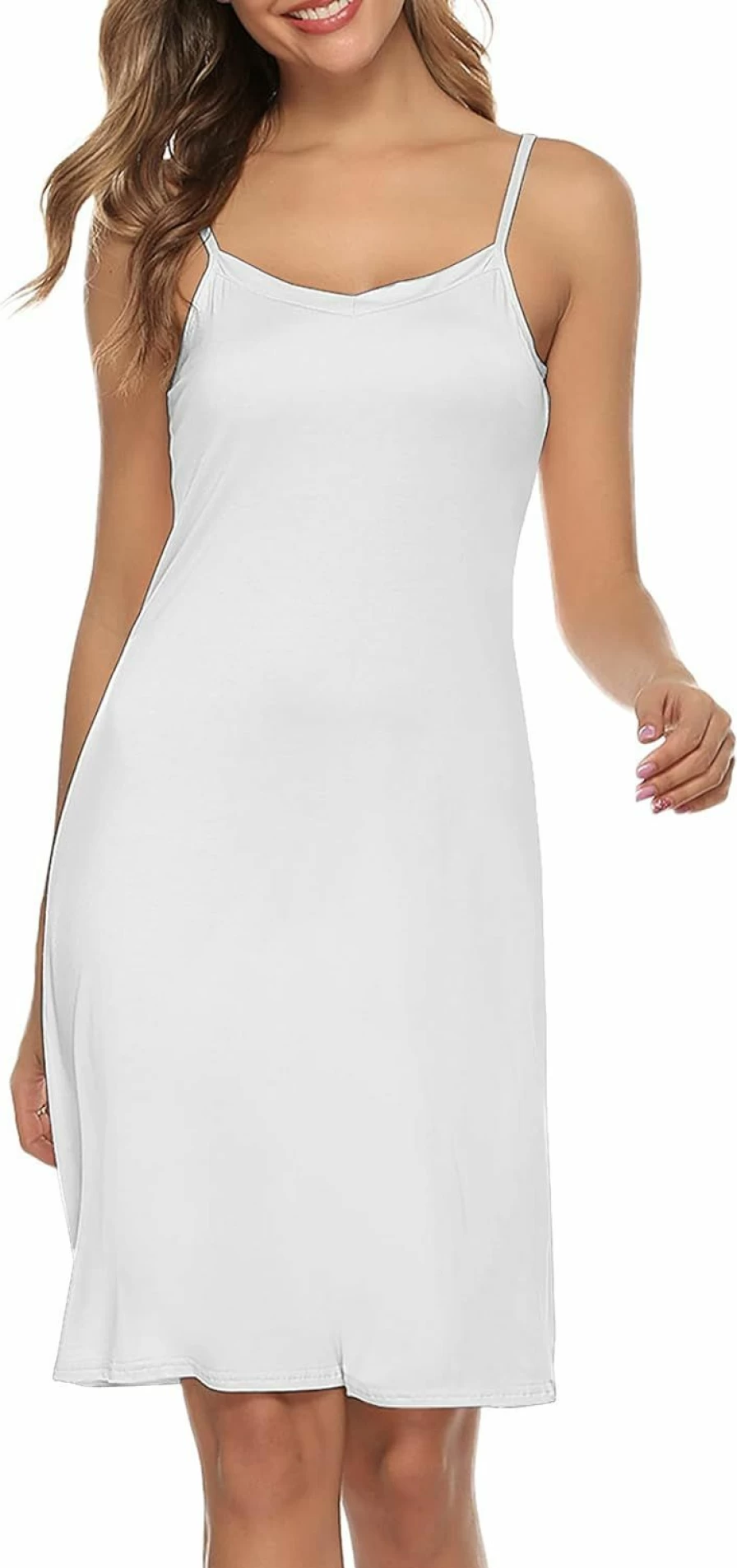 Vlazom Women's Adjustable Spaghetti Strap Cami Slip Dress - Soft V-Neck Chemise Negligee for Comfort & Style