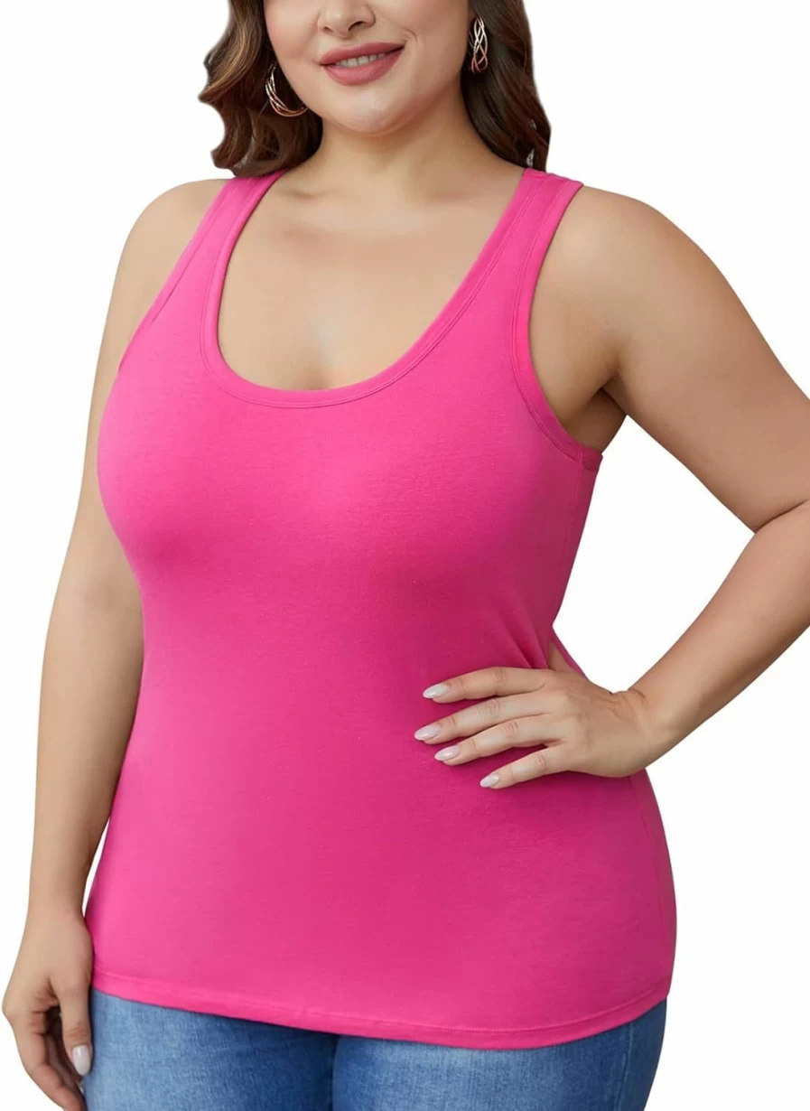 "V FOR CITY Women's 2 Pack Cotton Racerback Shelf Bra Tank Tops - Yoga & Workout Shirts"