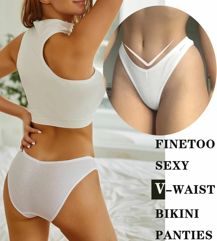 FINETOO Women's Cotton Bikini Underwear 10 Pack - Low Rise Cheeky Hipster Panties with V-Shaped Waistband, Sizes S-XL