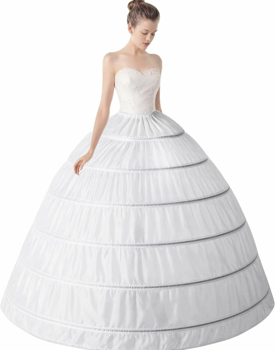 Mojonnie 6-Layer Tulle Crinoline Petticoat for Wedding Dresses, Ball Gown Underskirt with Hoops, Bridal Skirt for Women