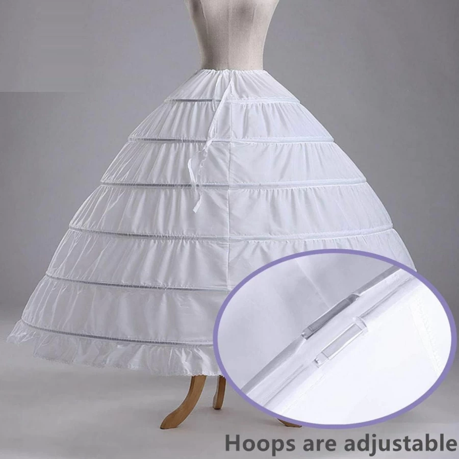 Mojonnie 6-Layer Tulle Crinoline Petticoat for Wedding Dresses, Ball Gown Underskirt with Hoops, Bridal Skirt for Women