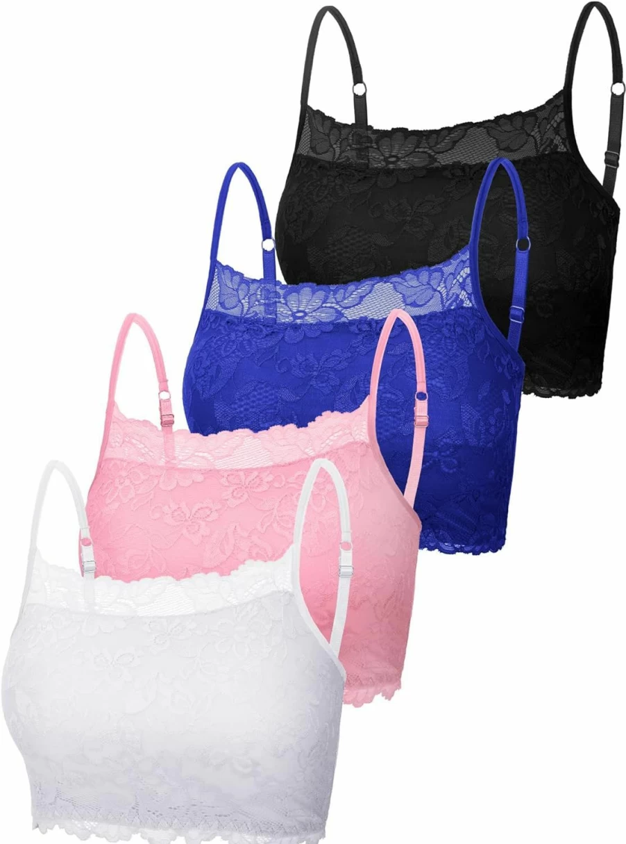Boao Women's Lace Cami Top - 4 Pack Stretch Lace Bralette Set, Breathable Half Cami for Women & Girls
