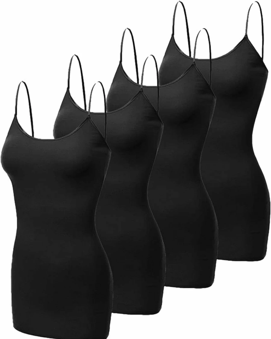 Creative Mimesis Women's Adjustable Spaghetti Strap Camisole Tank Tops - 4 Pack Soft Comfortable Undershirts (Sizes S-3XL)