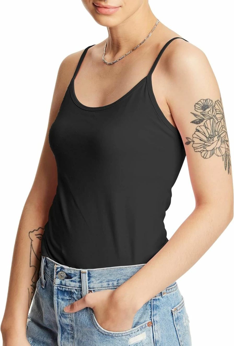 Hanes Women's Stretch Cotton Cami with Built-In Shelf Bra - Adjustable Straps Comfortable Camisole Top