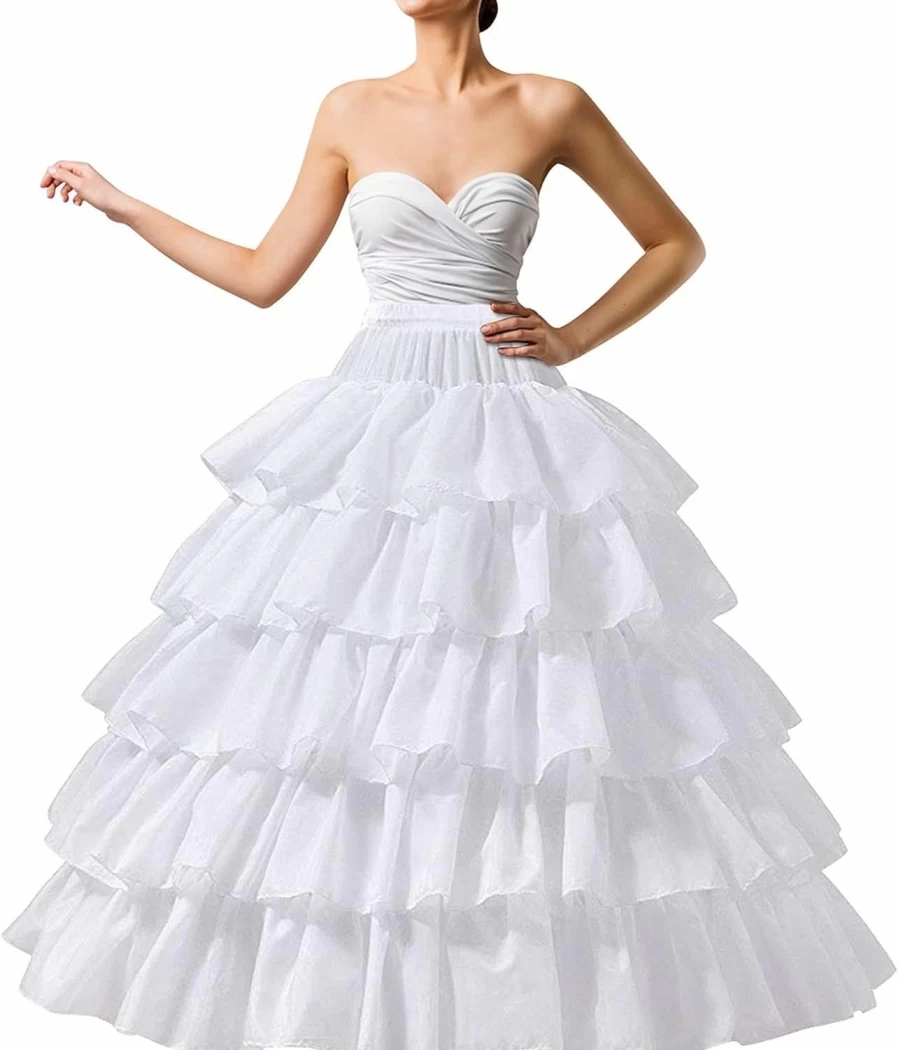 MeiLiMiYu 5-Layer Ruffled Hoop Petticoat Underskirt for Wedding Dresses - Adjustable Waist Full Ball Gown Slip