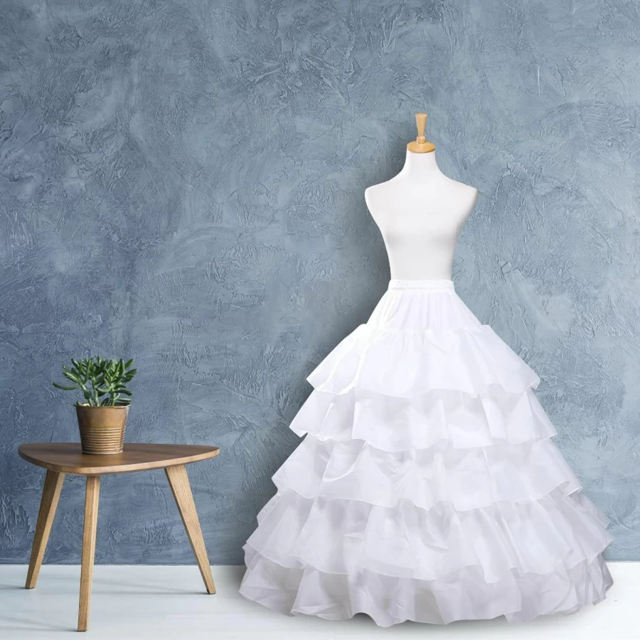 MeiLiMiYu 5-Layer Ruffled Hoop Petticoat Underskirt for Wedding Dresses - Adjustable Waist Full Ball Gown Slip