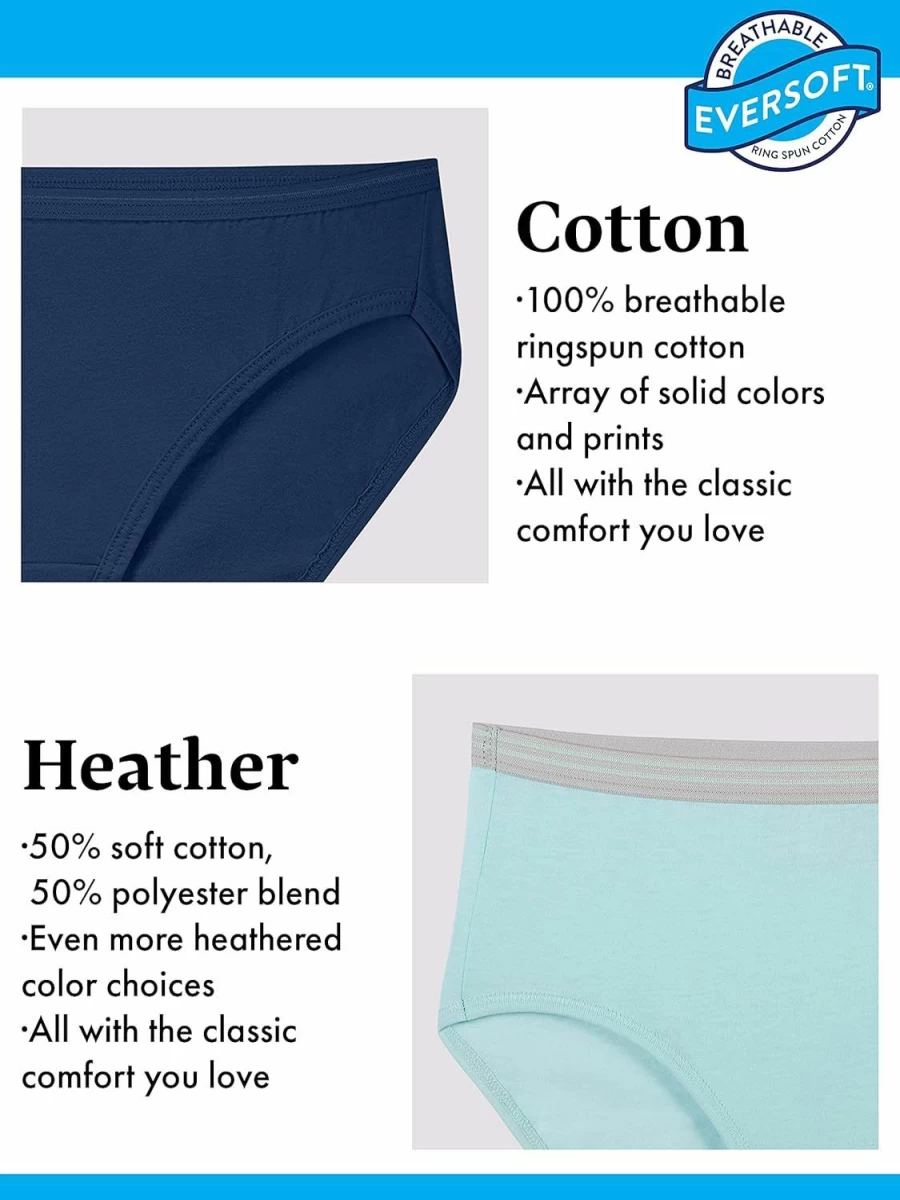 Fruit of the Loom Women's Cotton Hipster Underwear - Tag-Free, Breathable, Plus Size Options - Soft Comfort for Everyday Wear