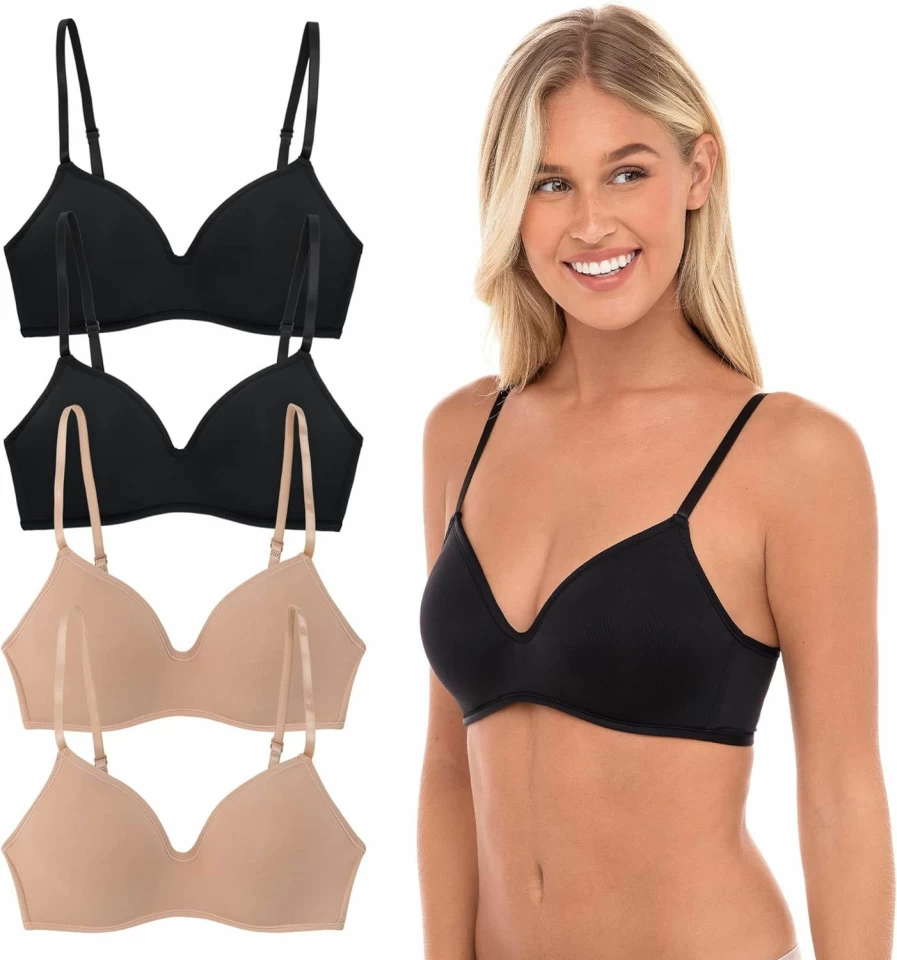 Rene Rofe Women's 4 Pack Wireless T-Shirt Bra - Soft Foam Padded Comfortable No Wire Bralette Value Set