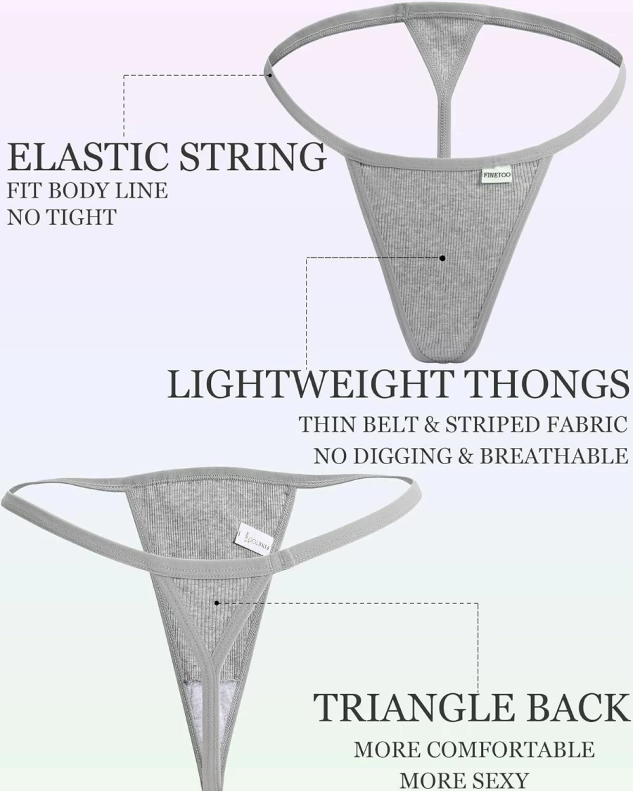 FINETOO Women's Cotton G-String Thongs 10 Pack - Stretch T-Back Tangas, Low Rise Hipster Underwear, Sexy Comfort Fit S-XL
