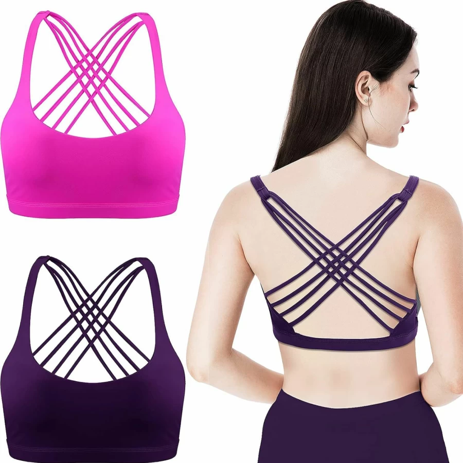 Patelai Women's Cross Back Sports Bra - 2 Pack Seamless Padded Yoga Bras for Workout & Comfortable Support
