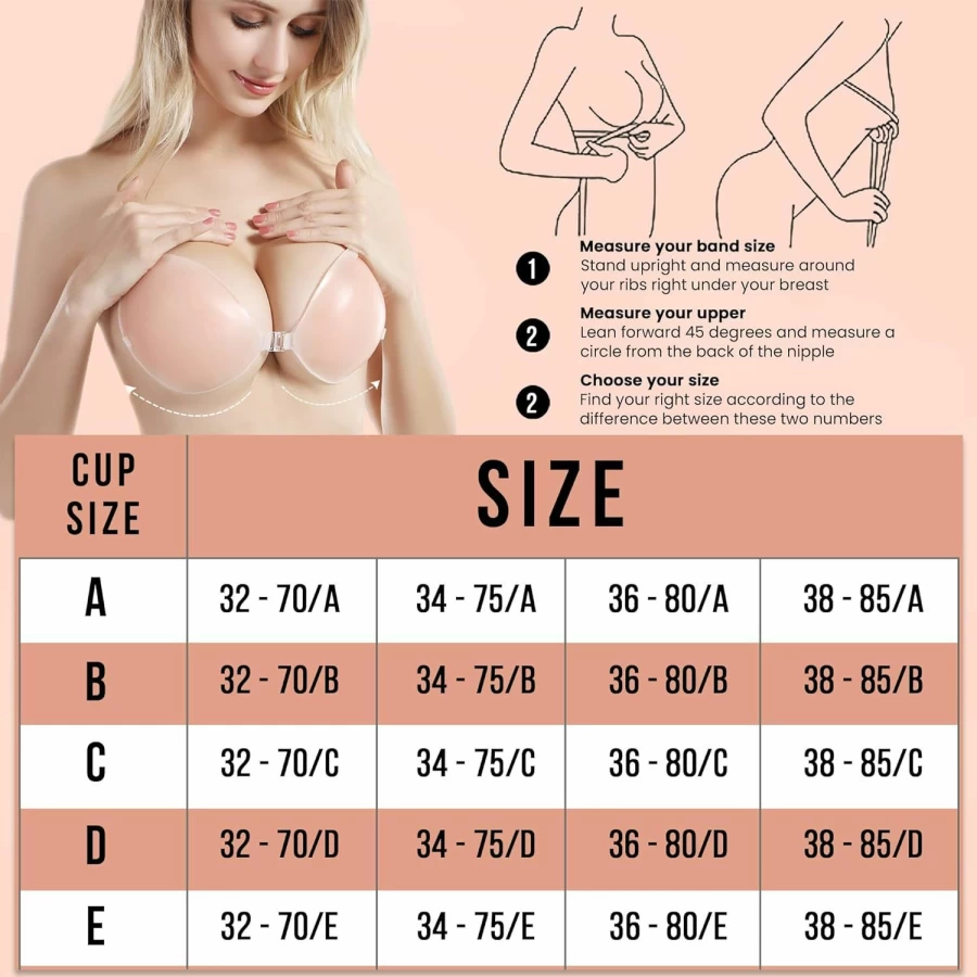 DORCELL Silicone Adhesive Bra Strapless Sticky Push Up Bra for Backless Dresses - Invisible Nipple Covers for Women