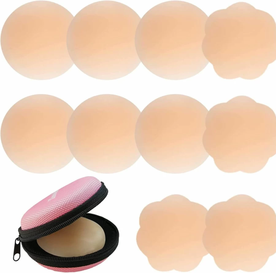 Zhowehall Reusable Silicone Nipple Covers for Women - 5 Pairs Invisible Adhesive Breast Petals, Nippleless Pasties Cream