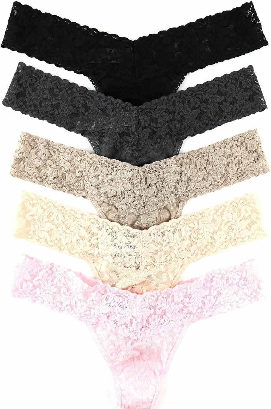 Hanky Panky Women's Low Rise Thong Underwear 5-Pack - One Size Fits Most (2-12) Comfortable Stretch Lace Panties