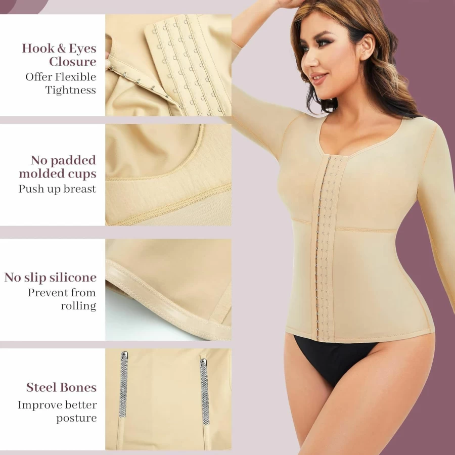 RDSIANE Post-Surgery Waist Trainer Bodysuit with Tummy Control & Arms Compression for Women – Slimming Girdle Body Shaper