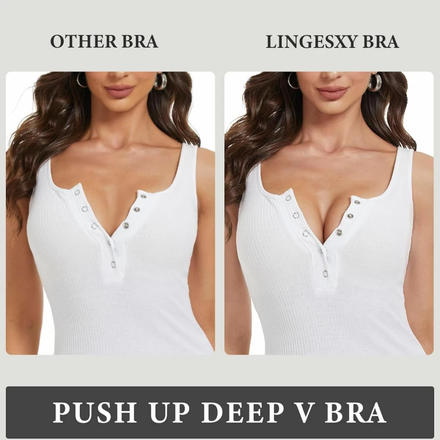 Lingesxy Women's Push Up Padded Bra - Seamless T-Shirt Underwire Plunge Bra for Added Volume & Comfort