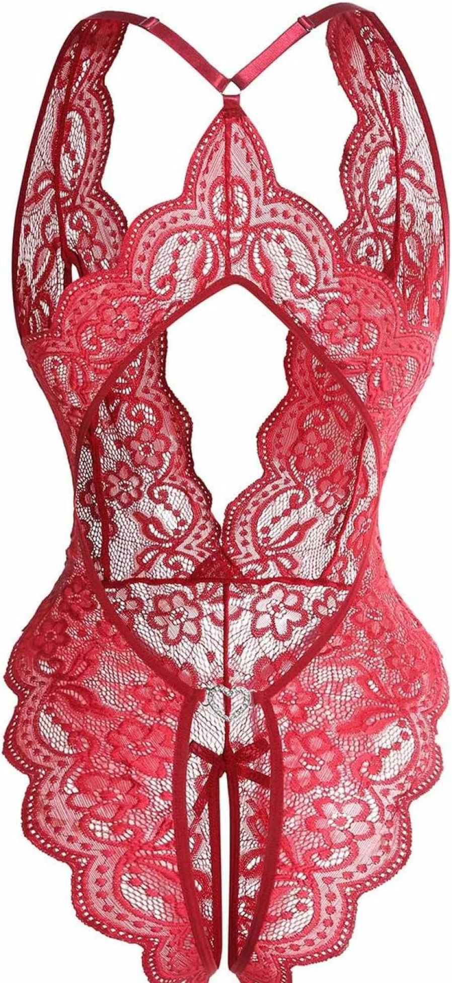 LadyIn Women's Floral Lace Babydoll Teddy Bodysuit - Sexy Deep V Lingerie One Piece