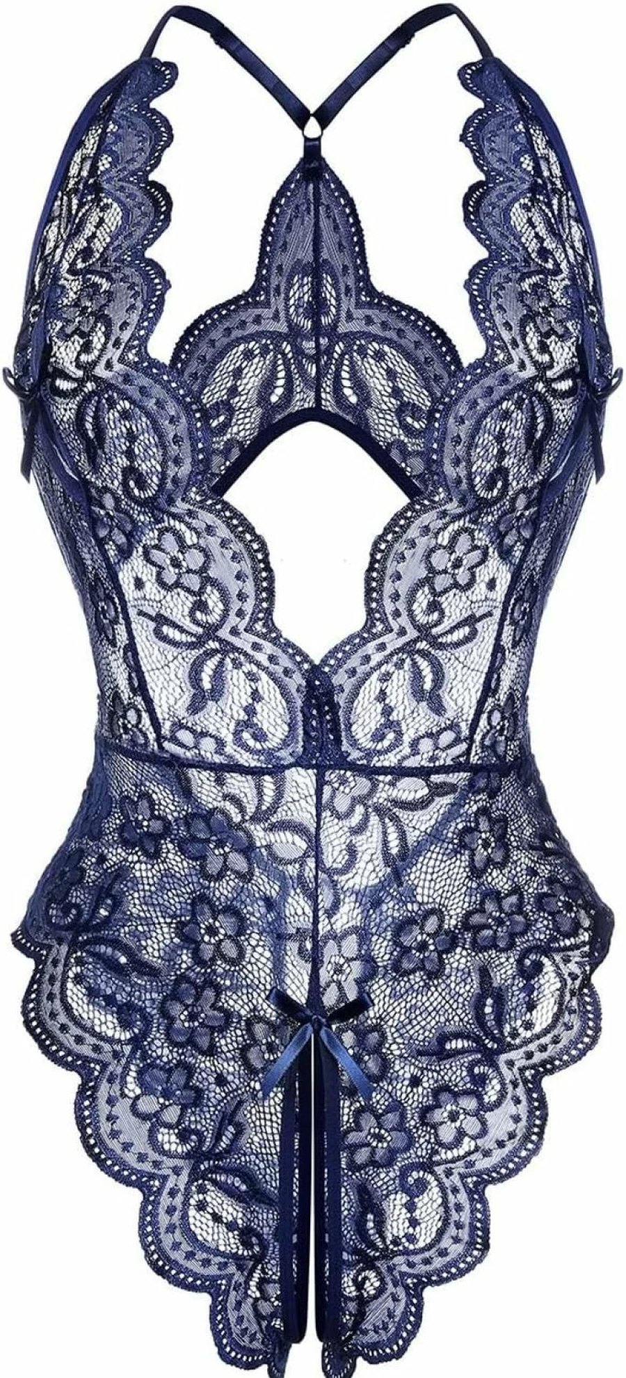 LadyIn Women's Floral Lace Babydoll Teddy Bodysuit - Sexy Deep V Lingerie One Piece