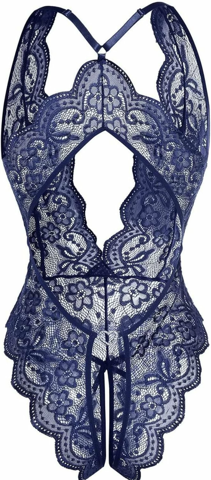 LadyIn Women's Floral Lace Babydoll Teddy Bodysuit - Sexy Deep V Lingerie One Piece