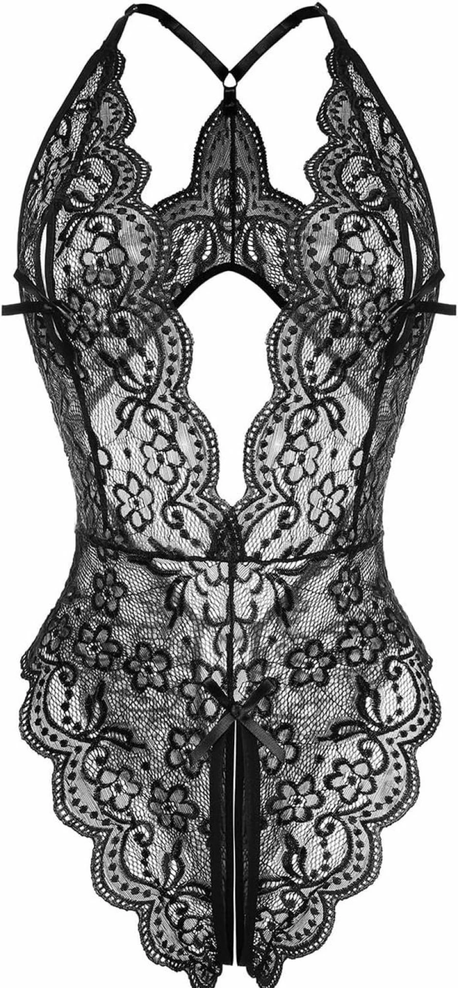 LadyIn Women's Floral Lace Babydoll Teddy Bodysuit - Sexy Deep V Lingerie One Piece