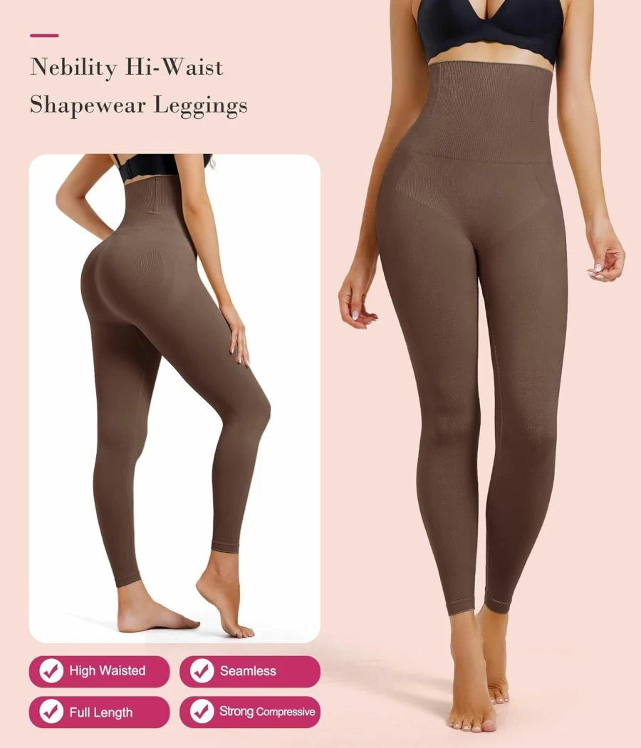 Nebility High Waist Compression Leggings for Women - Tummy Control, Butt Lifting, Thigh Slimming Shapewear Pants