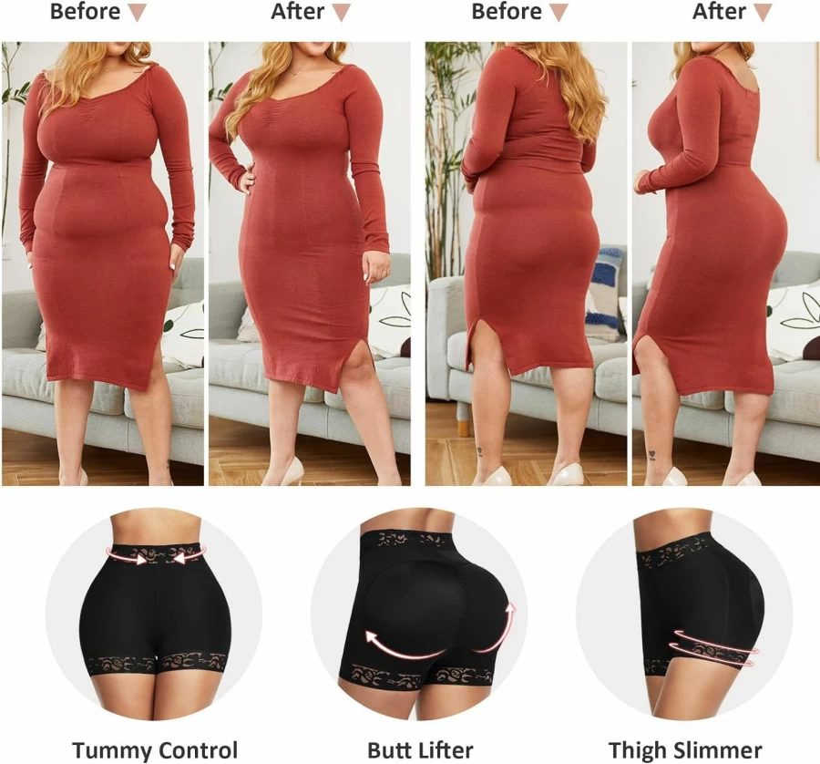 FeelinGirl Butt Lifting Shapewear Shorts - Tummy Control Hip Enhancer Panties for Women