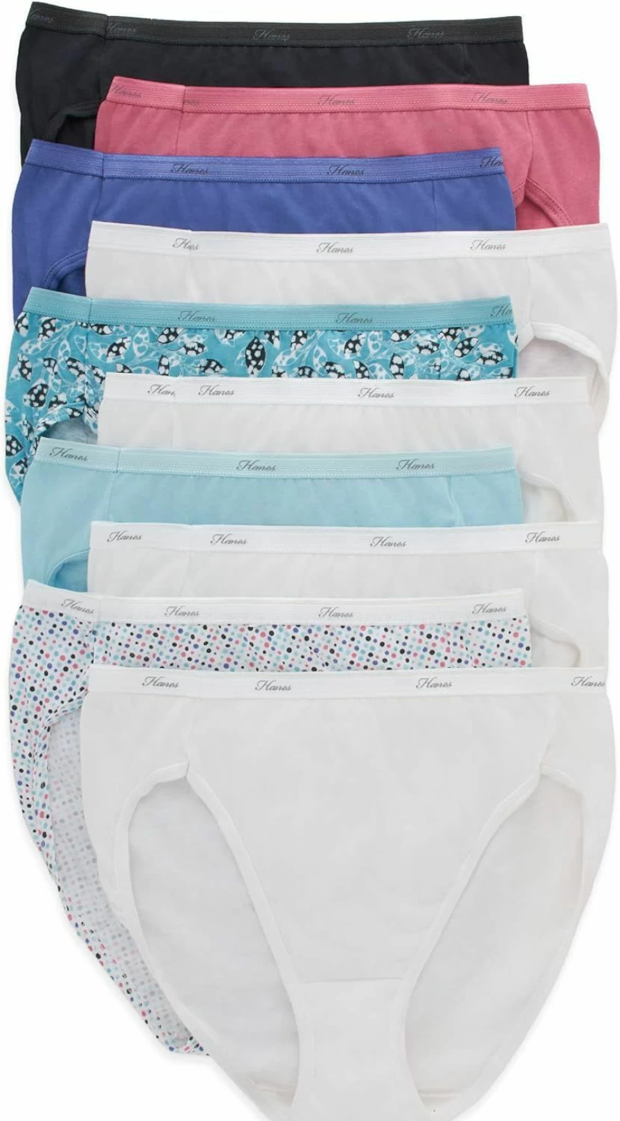 Hanes Women's High-Waisted Cotton Underwear 10-Pack - Assorted Colors, Comfort Fit Hi-Cut Panties