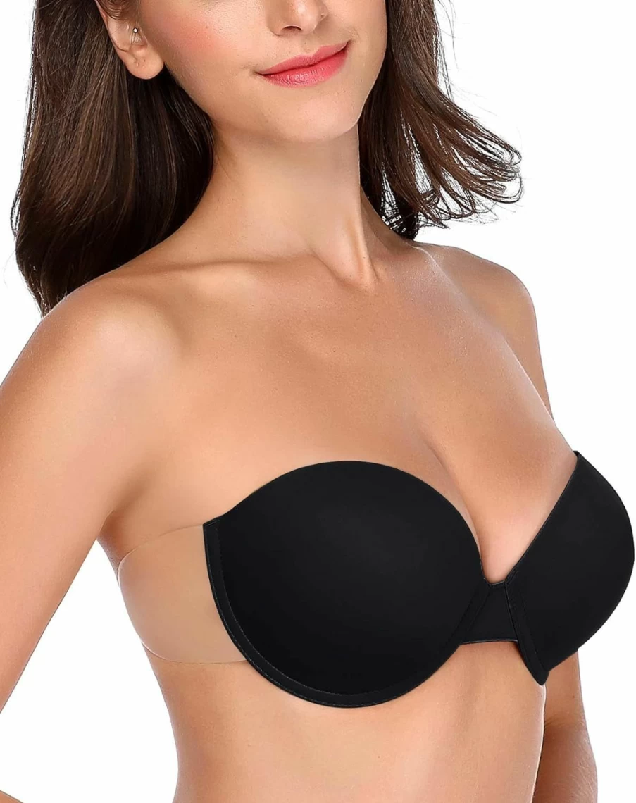 HANSCA Backless Strapless Push Up Bra - Thick Padded Sticky Self Adhesive Underwire Bra for Women