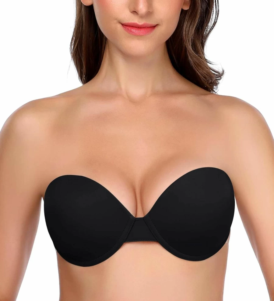 HANSCA Backless Strapless Push Up Bra - Thick Padded Sticky Self Adhesive Underwire Bra for Women