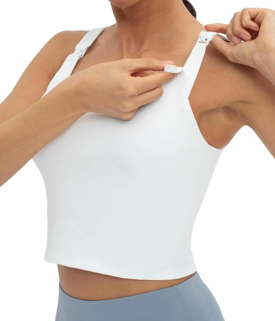 Foucome Women's Nursing Sports Bra - Maternity Breastfeeding Tank Top with Built-In Support, Longline Crop Top for Workout and Comfort