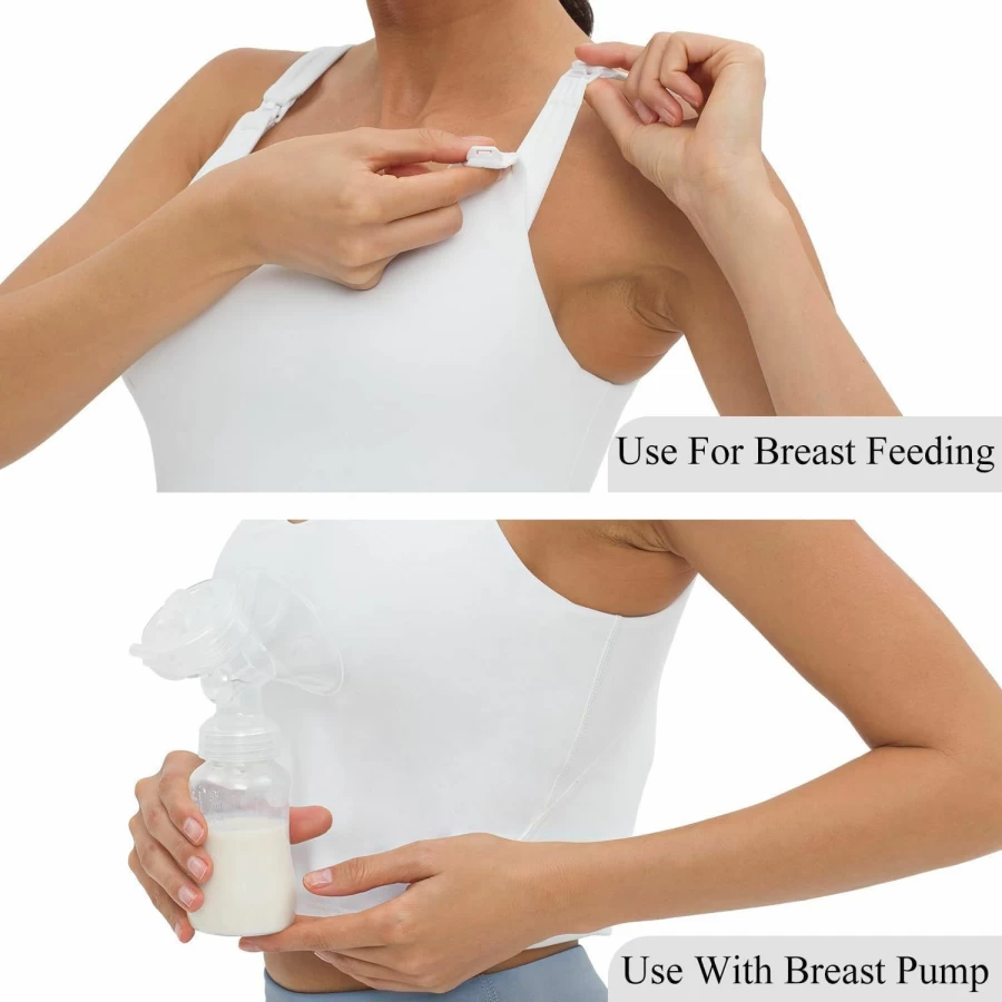 Foucome Women's Nursing Sports Bra - Maternity Breastfeeding Tank Top with Built-In Support, Longline Crop Top for Workout and Comfort