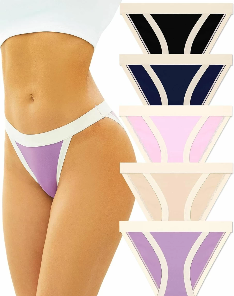 ALL OF ME Women's High Cut String Bikini Panties - Breathable Cheeky Hipster Underwear Pack (S-XL) Sexy Comfortable Lingerie