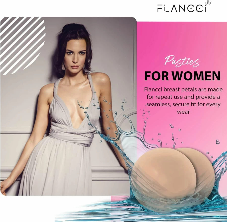 FLANCCI Silicone Nipple Covers for Women - Reusable, Waterproof, Sticky Adhesive Pasties - Invisible Breast Petals for Comfort & Discretion