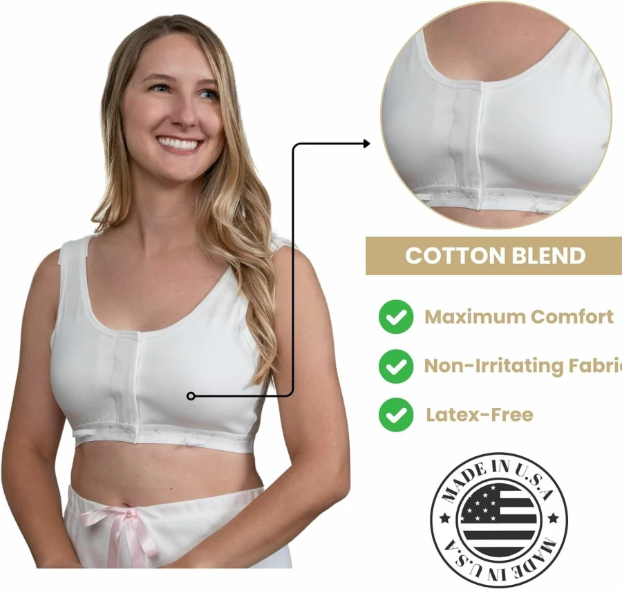 Gentle Touch Post-Surgery Bra with Front Hook & Loop Closure - Mastectomy Recovery Bra Made in USA